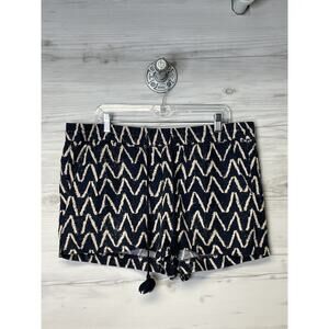 Ann Taylor LOFT Shorts Womens Large Linen Blend Chevron Tassel Drawstring Summer